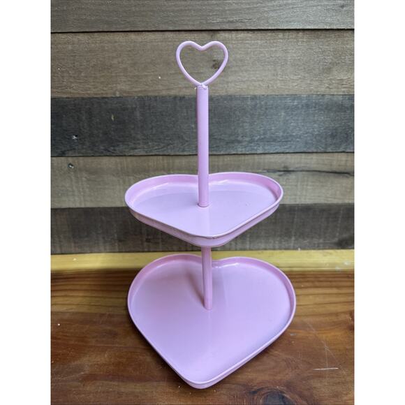 Two Tier Pink Heart Serving Tray 14” Tall - Picture 1 of 7